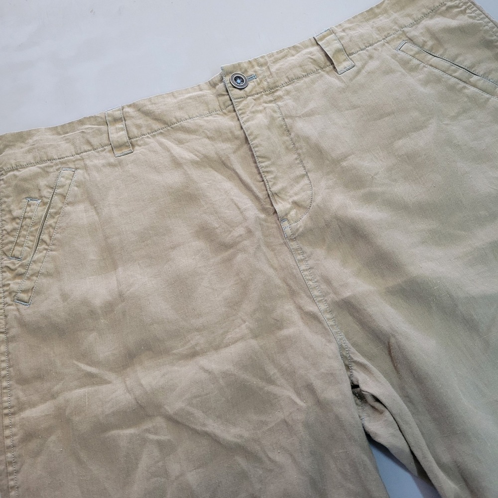 Carbon 2 Cobalt Mens 40x10 Tan 100% Linen Flat Front Casual Shorts Khaki